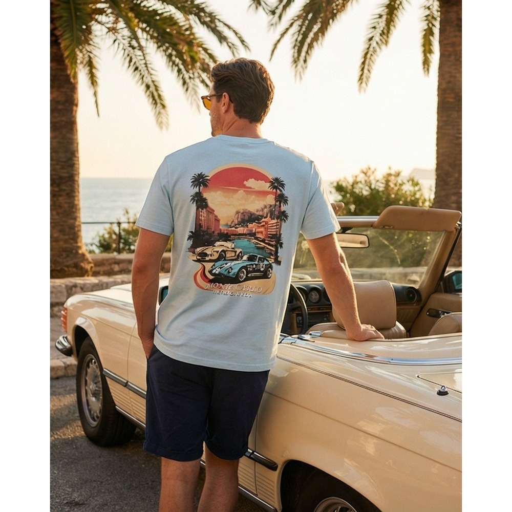Shelby Cobra‎ M Monte Carlo French Riviera Mens T-Shirt Light Blue M NWT